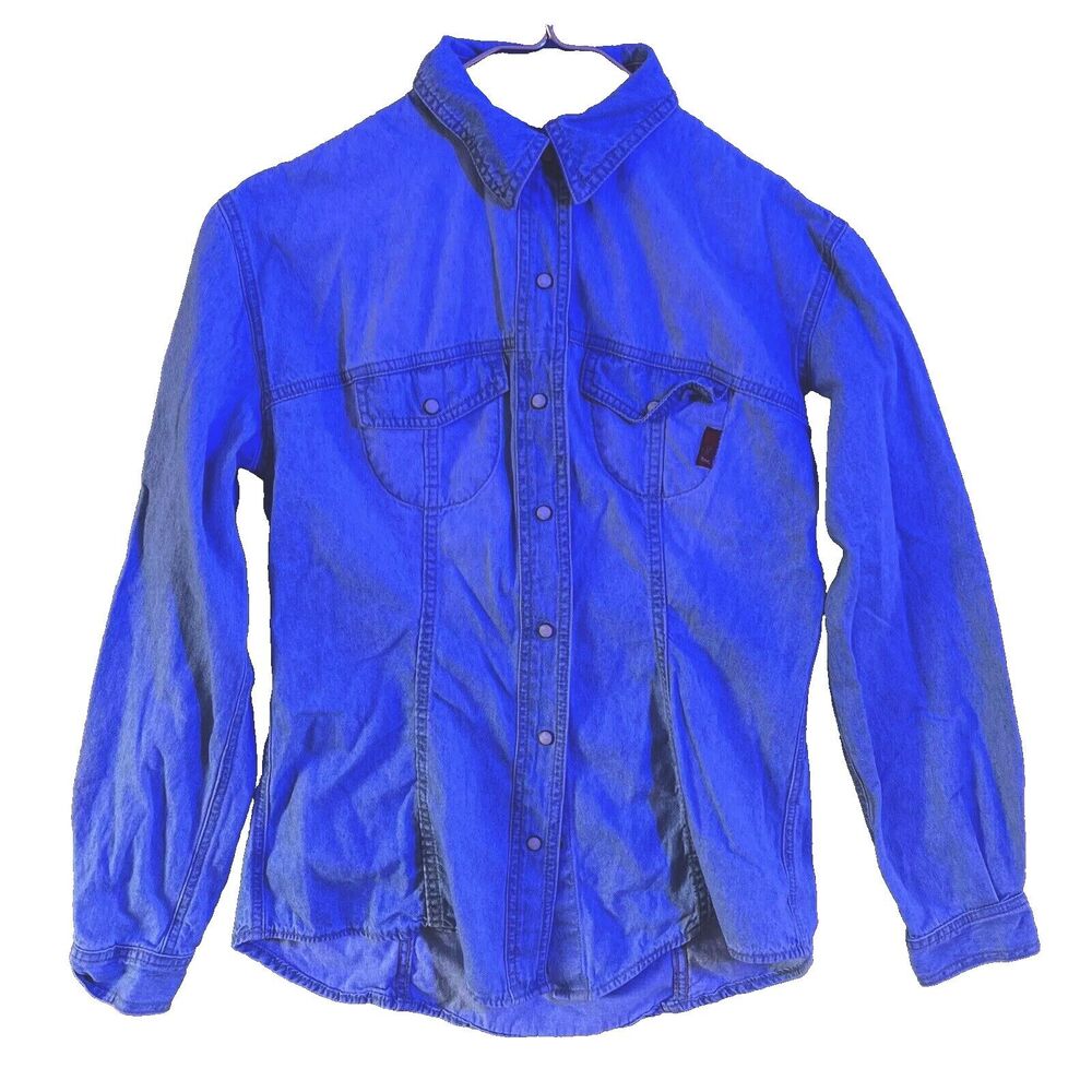 Roam Stitchworks Denim Shirt Womens Medium Pearl Snap Western Made in USA Vtg